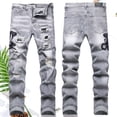 thumbnail image 2 of Luwomo Jeans for Mens Retro Embroidered Slim High Waist Straight Leg Trousers Streetwear Denim Pants, 2 of 7