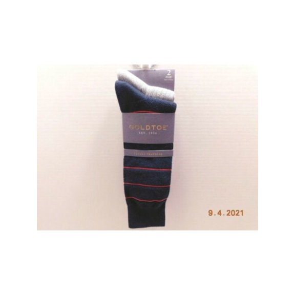 GOLD TOE Mens 2 Pack Navy Striped Textured Ribbed Casual Crew Socks 6-12.5