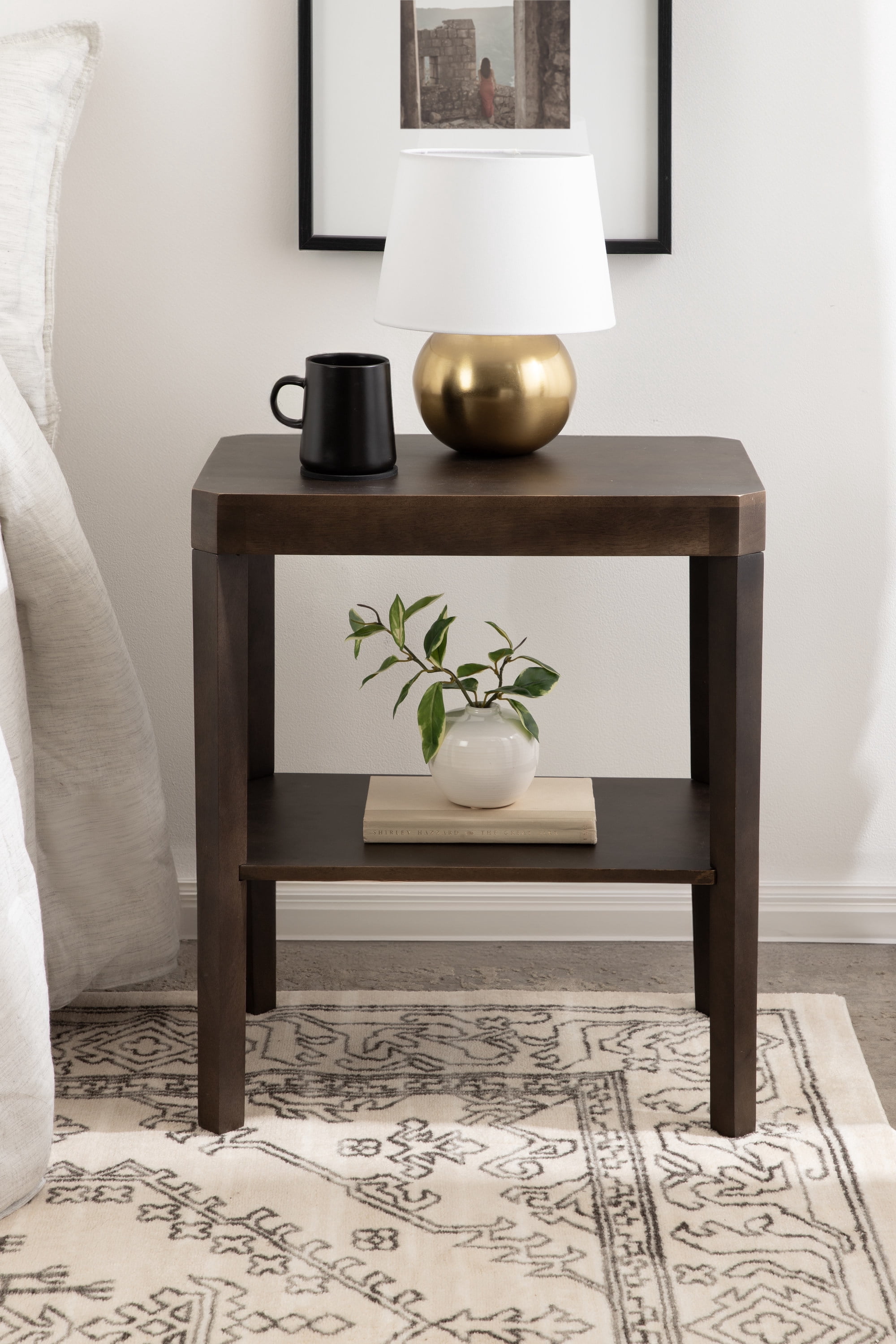 Kate and Laurel Talcott Modern Rectangle Wood Side Table, 22 x 14 x 26, Dark Brown, Transitional Decorative Two-Tier End Table for Use as a Bedroom Nightstand or Living Room Accent