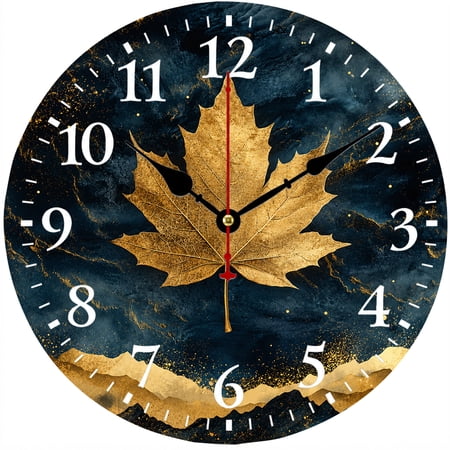 Gold Maple Leaf Wall Clock, 9 . 84 Inch Blue and Gold Modern Decorative Battery Operated Analog Clock with Gold Maple Leaf Wall Clock, 9 . 84 Inch Blue and Gold Modern Decorative Battery Operated Analog - 6