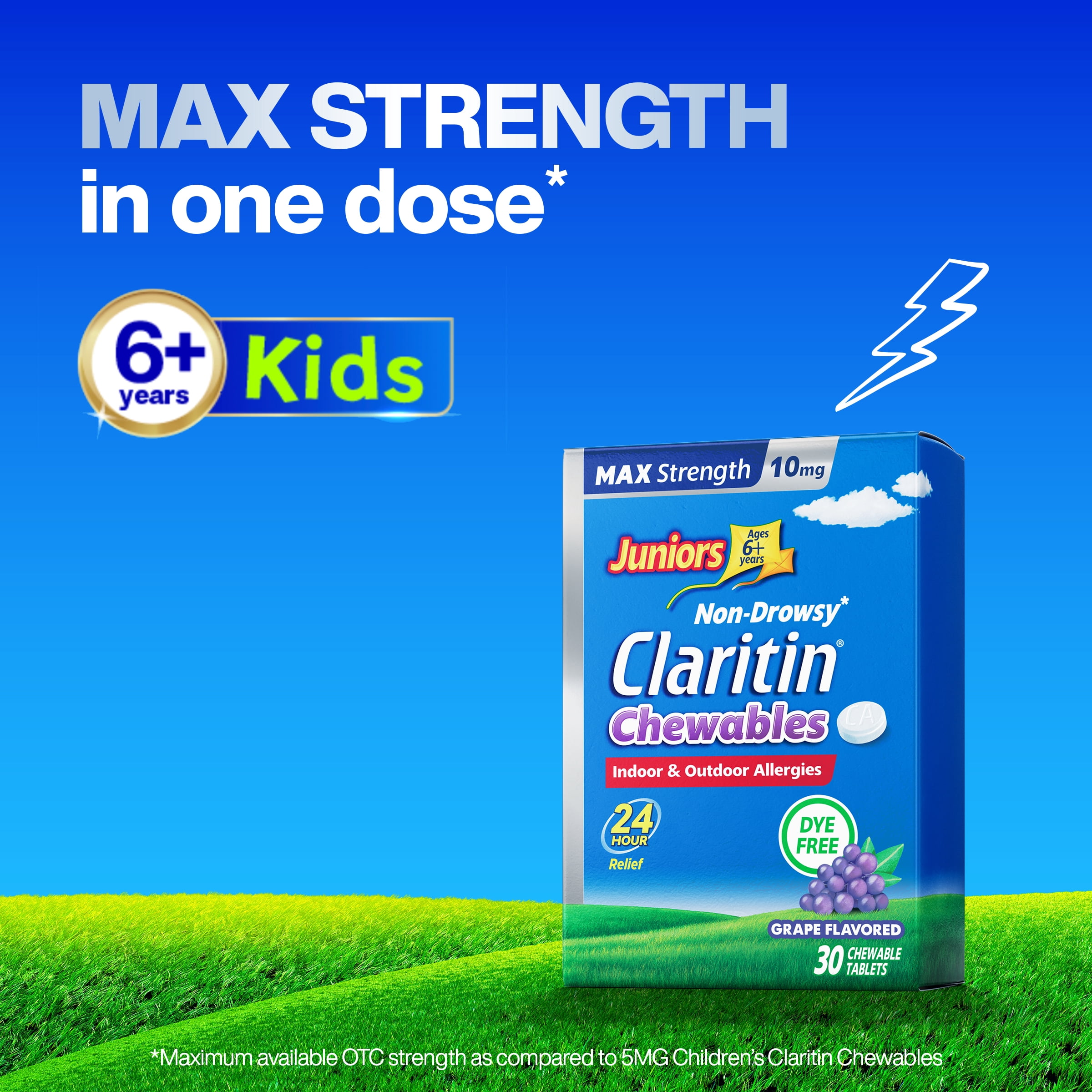 CLARITIN Juniors Max Strength 24hr. Chewable 10mg. Grape 30ct