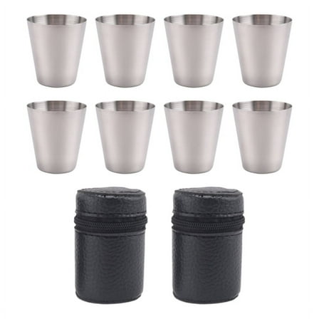 Polished 30Ml Mini Stainless Steel Shot Glass Cup Drinking Wine Glasses with Leather Cover Bag for Home Kitchen Bar
