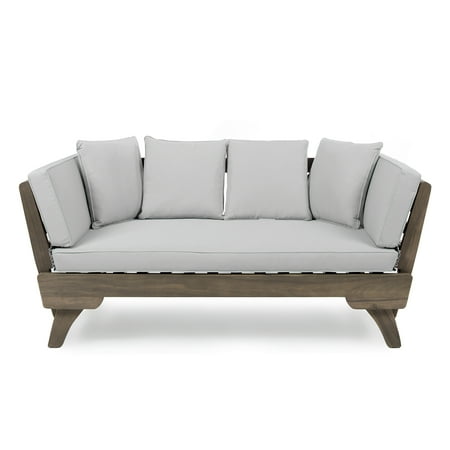Othello Outdoor Grey Finished Acacia Wood Daybed with Light Grey Water Resistant Cushions