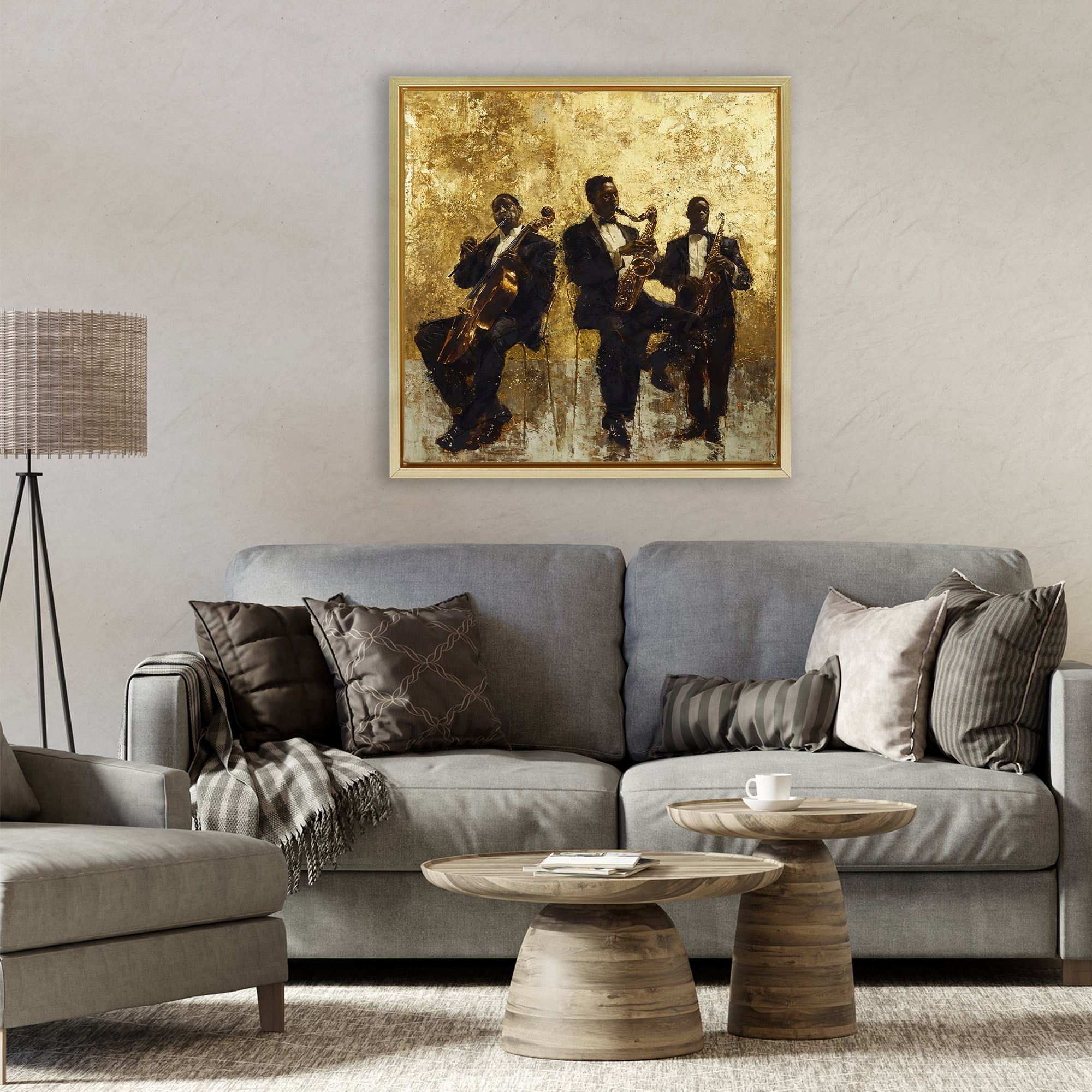 Golden Era Musicians Abstraction Gold Framed Floater Canvas Wall Art, design by Marta Wiley