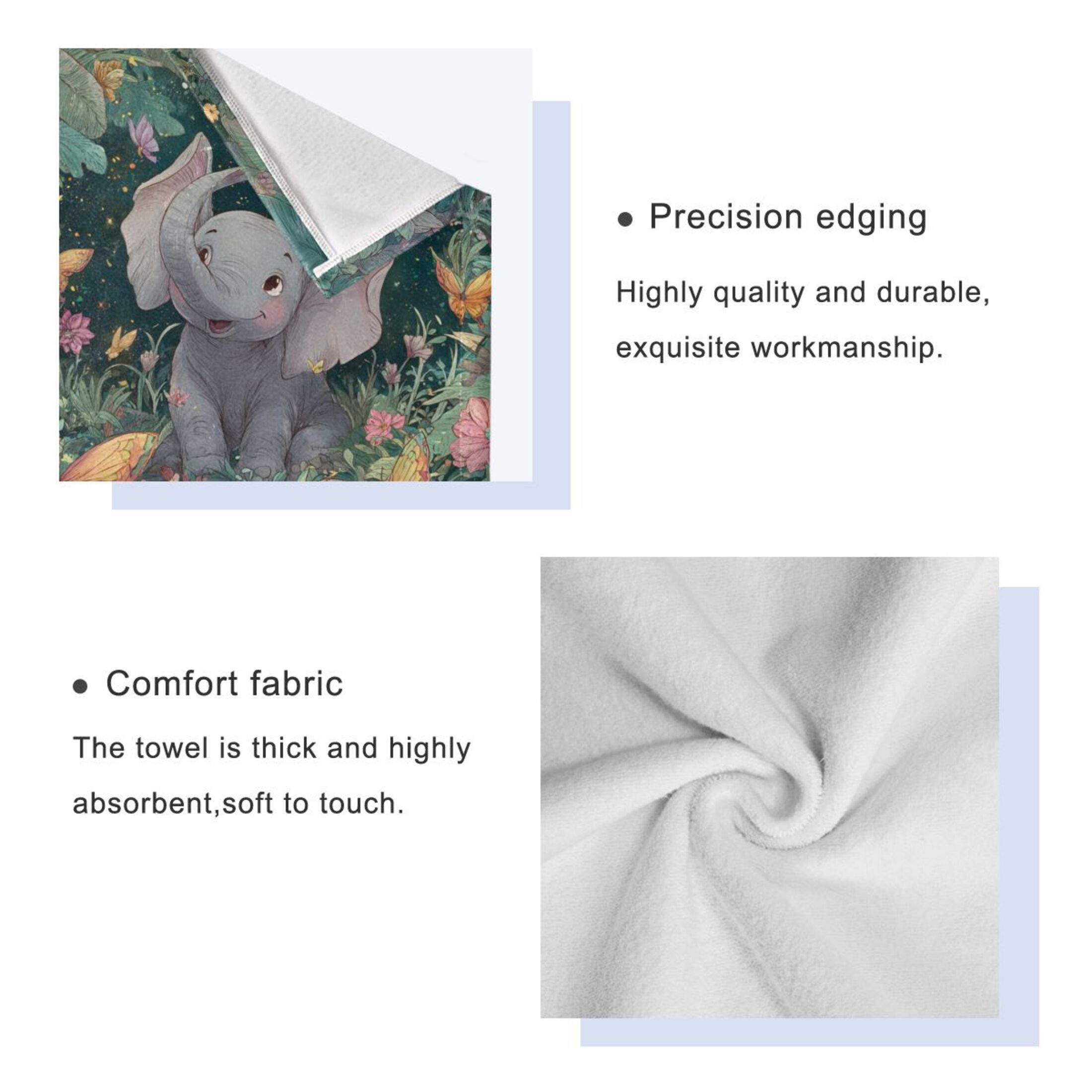 3 Piece Bath Towels Set Bath Towel, Hand Towel and Face Towel for Bathroom, Gym, Hotel Cute Elephant