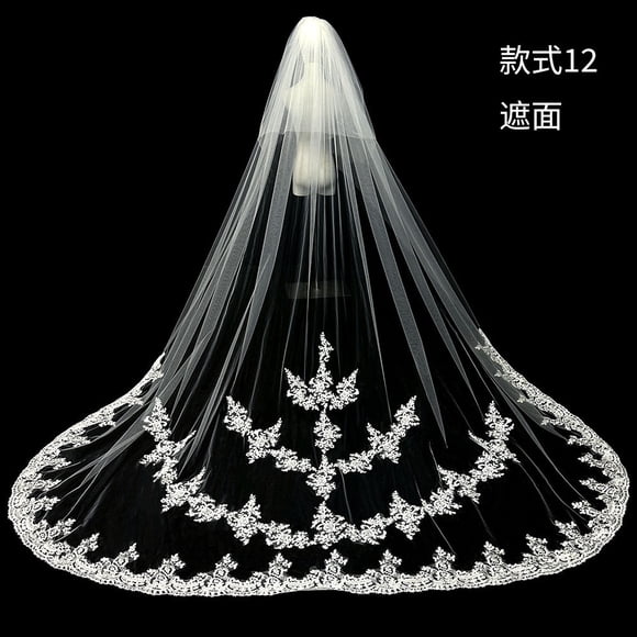 Zhuge Velos de novia de color blanco marfil con borde de encaje, largo estilo catedral, velo de novia con peine para mujer, 149,6 x 118 pulgadas, puede cubrir la cara, H