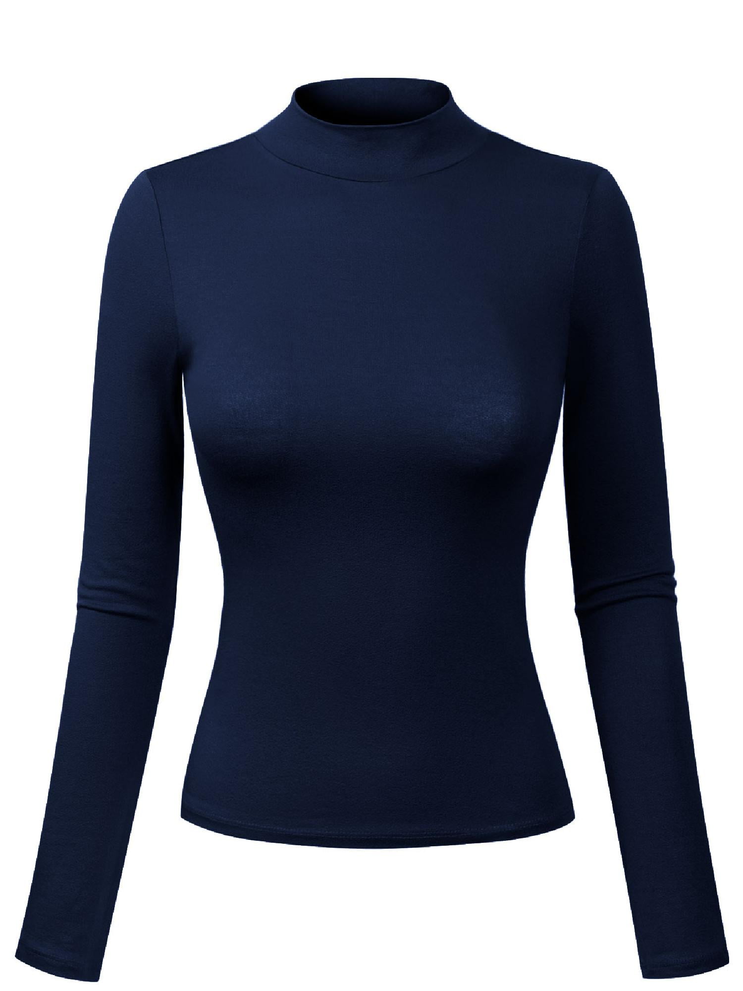 MixMatchy Women's Solid Tight Fit Lightweight Long Sleeves Mock Neck Top 