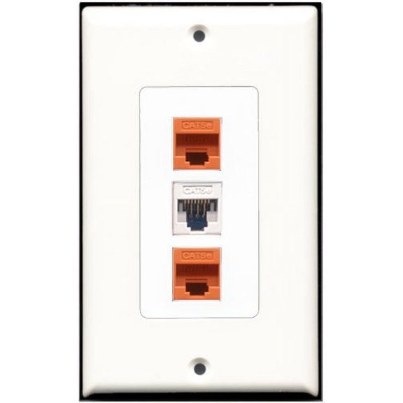 RiteAV - 1 Port Cat5e Ethernet White 2 Port Cat5e Ethernet Orange Wall Plate Decorative