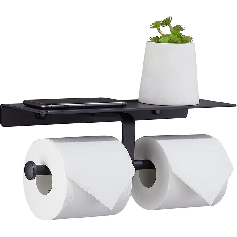 Double Toilet Paper Holder With Phone Shelf, Modern Style