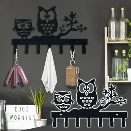 

Aehas Hook Up Clearance Sale！Keys Holder for Wall Metal Vintage Owl Keys Hook Home Decor Key Hanger Decorative with 7 Hooks Black Hooks
