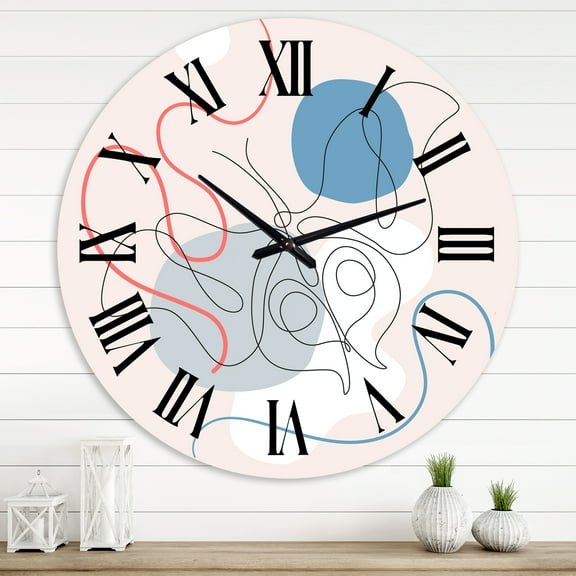 Designart 'Butterfly One Line Drawing On Cubism Shapes Ii' Modern Wall Clock