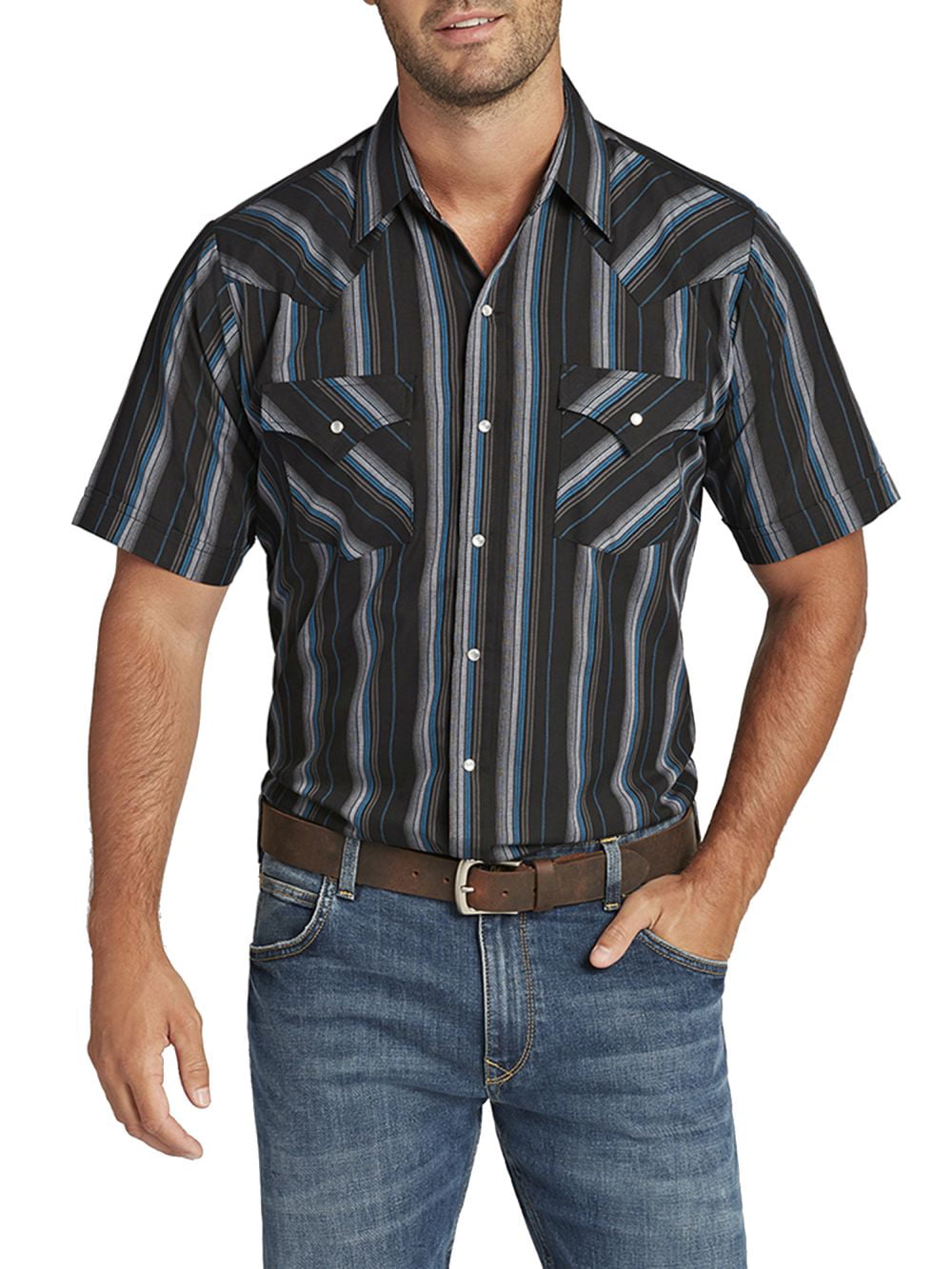 Ely Cattleman Men's Short Sleeve Stripe Western Shirt - Walmart.com