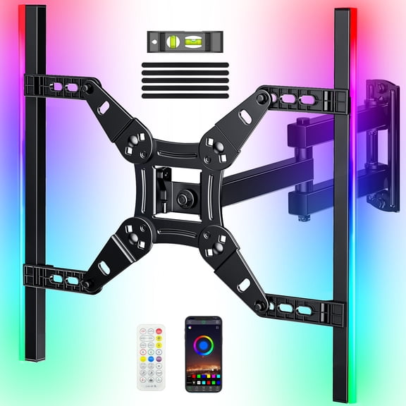 MountFTV LED Light Full Motion  TV Wall Mount Bracket for 13-43 Inch TV with Music Sync , Holds up to  44lbs Corner TV Mount Max 200x200mm and