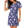 thumbnail image 2 of Balery Skull flower white blue Pattern Womens Short Sleeve Sleepshirt Scoopneck Cute Nightdress Comfy Nightgown Loungewear Dress, 2 of 6