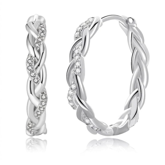 YOUNGYUE Silver Plated Hoop Earrings for Women, Hypoallergenic Small CZ Twisted Lightweight Earrings, 15mm