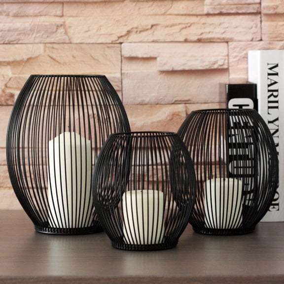BESTYASH Black Wrought Iron Candle Holder Stand for Indoor Outdoor Use, Modern Home Decor and Elegant Wedding Decoration