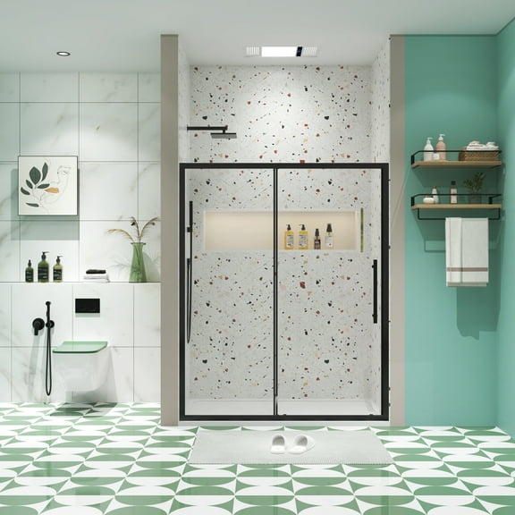 50"-54"W x 72"H sliding shower door sliding door with 1/4" tempered glass and Matted Black finish 5472