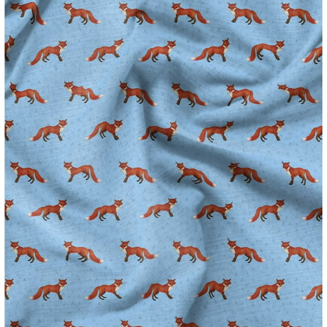 Soimoi Tissu Viscose Georgette Bleu Imprimés d'Animaux Renard au Mètre 42 Pouces de Large