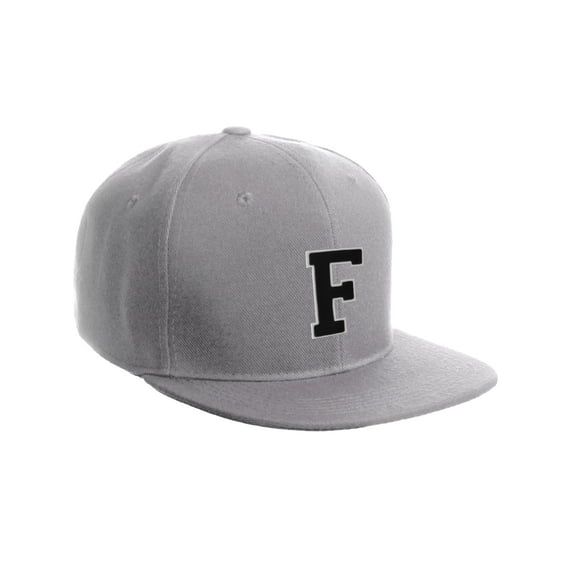 Classic Snapback Hat Custom A to Z Initial Letters, Light Grey Cap White Black Letter Initial F
