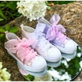 thumbnail image 2 of Little Girls Kids Sneakers Bowknot Pearl Ribbon Canvas Shoes Glitter Walking Shoes Toddler Sparkle Lace Up Glimmer Lightweight High Top White Size 8, 2 of 6
