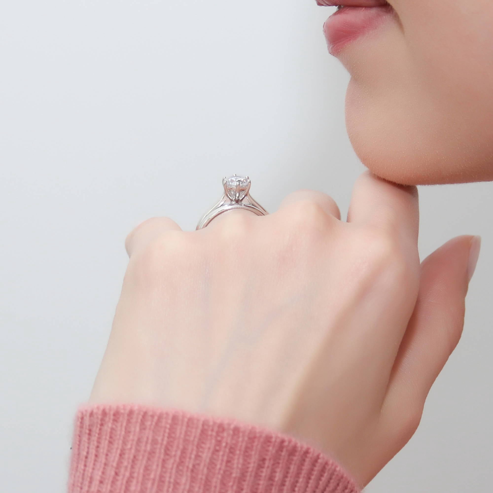 BERRICLE Sterling Silver Solitaire Wedding Engagement Rings 1 Carat Round Cut Cubic Zirconia CZ Ring Set for Women, Rhodium Plated Size 4.5