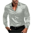 thumbnail image 2 of purcolt Mens Silk Satin Dress Shirts Long Sleeve Button Down Shirt Party Prom Wedding Shirt, 2 of 9