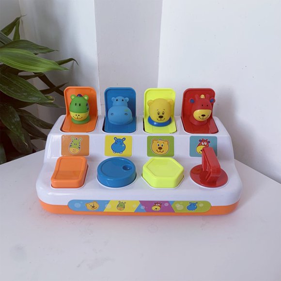 Jouet d'Activité Pop-up pour Bébés et Tout-Petits Tri des Couleurs Animal Jouet à Pousser et Pop-up avec Musique Son d'Animal
