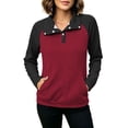 thumbnail image 2 of Women Color Block Textured Sweatshirt, Quarter Button Up Collared Long Sleeve Tops, Fall Basic Casual Golf Pullover Shirts S-3XL, 2 of 7