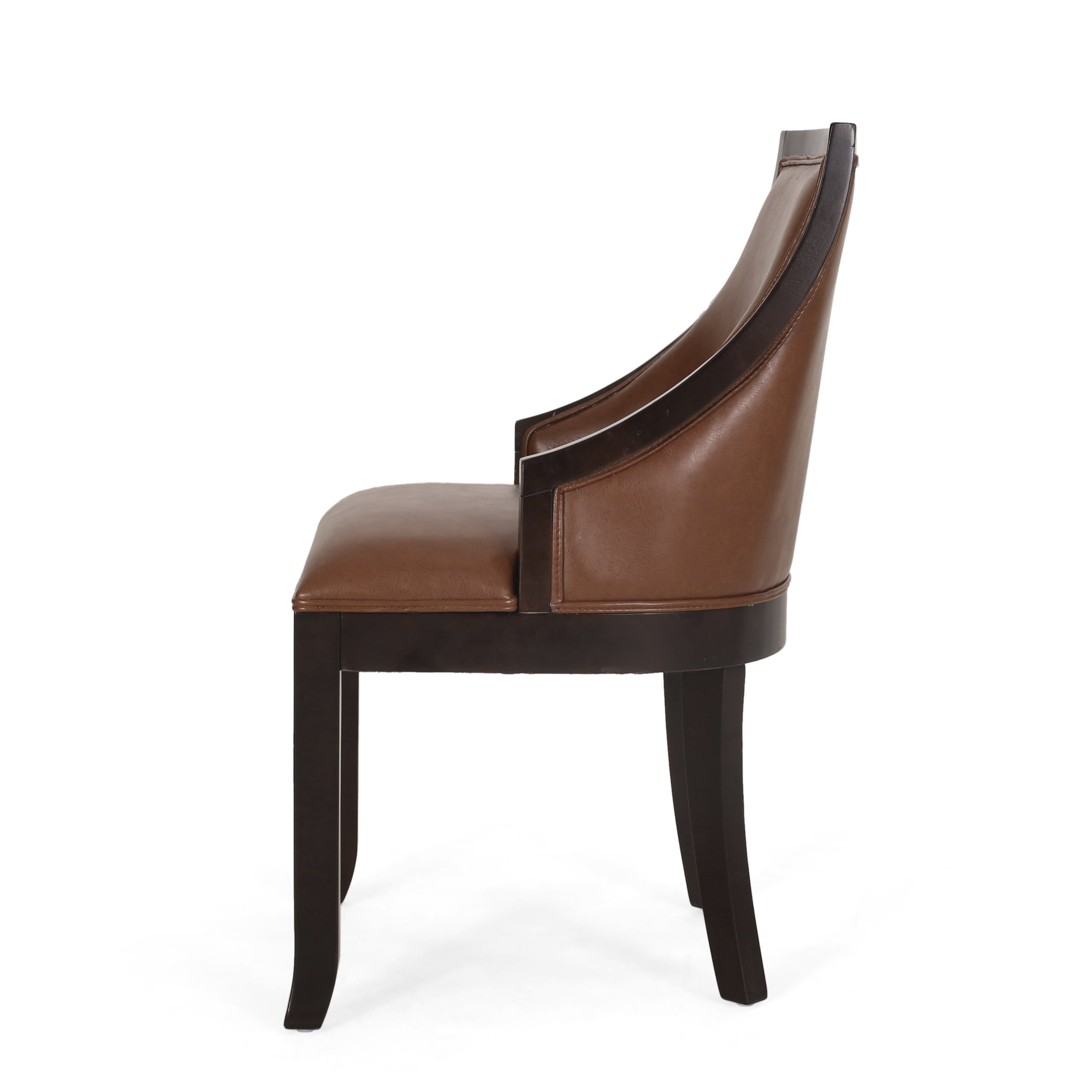 Noble House Newell Faux Leather Upholstered Birch Wood Dining Chairs, Set of 2, Cognac Brown and Walnut