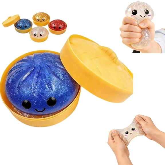 Glitter Dumpling Squishy Stress Ball Squeeze Toy Soft Tactile Fidget Toy for Anxiety Relief and Calming Sensory Play for Kids and Adults Blue