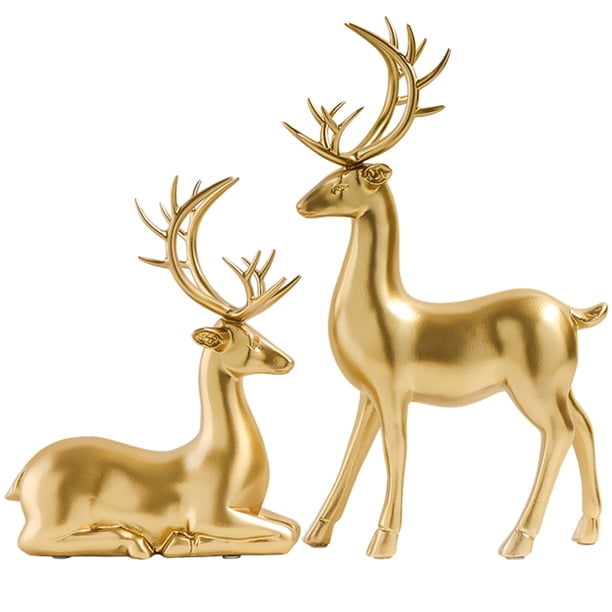 Adorno de alce navideño, adorno de escritorio, estatuas artesanales de alce de resina navideña, 2 uds.