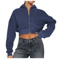 thumbnail image 2 of FASHOFT Womens Cropped Zip Up Hoodie Long Sleeve Crop Hooded Jacket with Pocket Comfy Y2K Sweatshirt Streetwear Navy XL, 2 of 5