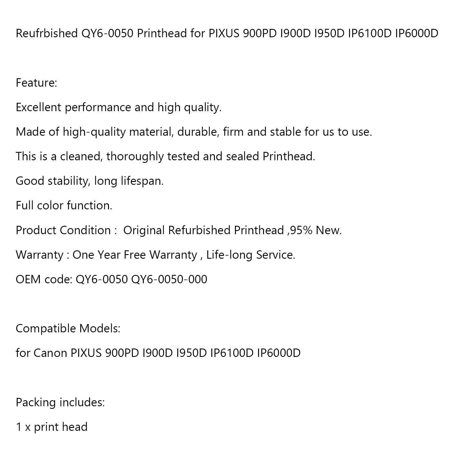 Areyourshop Reufrbished QY6-0050 Printhead for PIXUS 900PD I900D I950D IP6100D IP6000D - Walmart.com Areyourshop Reufrbished QY6-0050 Printhead for PIXUS 900PD I900D I950D IP6100D IP6000D - Walmart.com