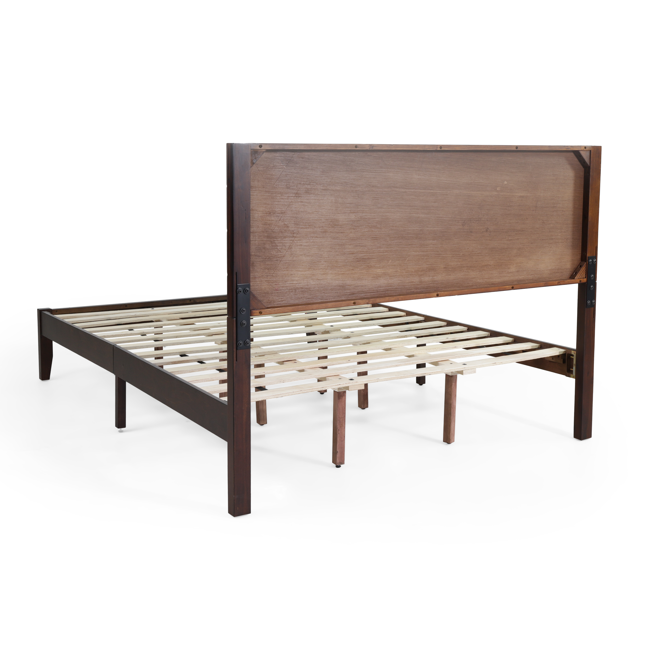 Noble House Tony Queen Size Bed with Headboard, Natural and Dark Brown Finish