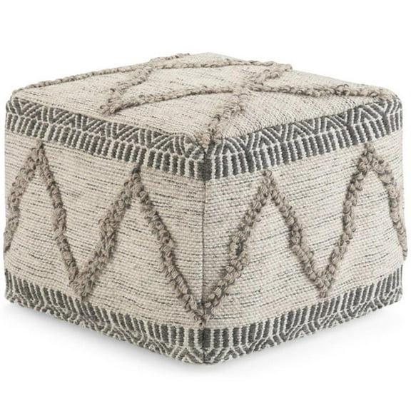 Trent Home Boho Square Pouf in Gray and Natural Handloom Woven Pattern