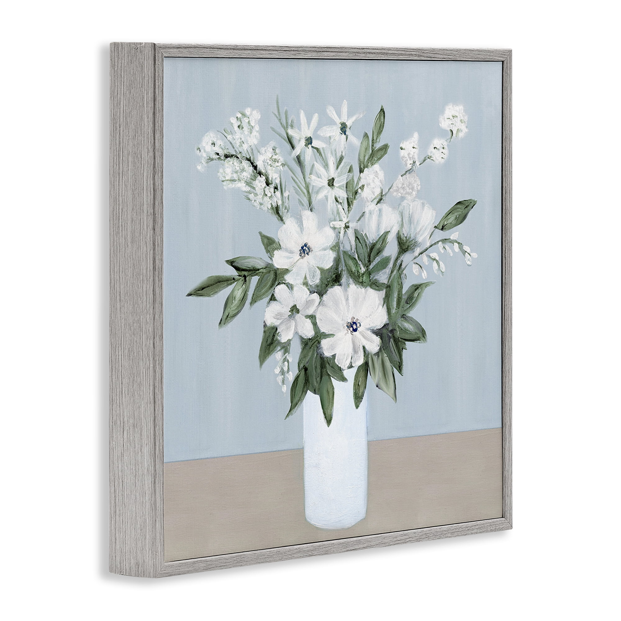 Stupell Industries Mixed White Blooms on Blue Gray Framed Giclee Art, design by Marilyn Dunlap