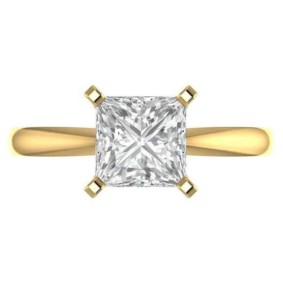 2 ct Princess Cut Simulated Diamond Solitaire 18K Yellow Gold Womens Engagement Ring