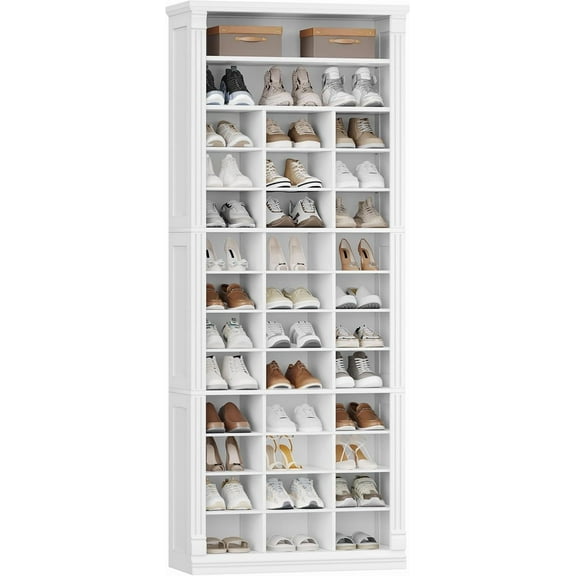 Hzuaneri 13 Tiers Shoe Storage Cabinet, Tall Shoe Cabinet with Cubby, Wooden Shoes Organizer for Closet, 39 Pairs, Shoes Cubby Organizer for Entryway, Hallway, Bedroom, White SR31003X