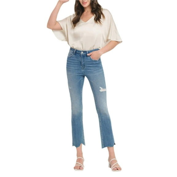 Flying Monkey - High Rise Kick Flare Jeans with Uneven Distressed Hem (27" Inseam) - F5120