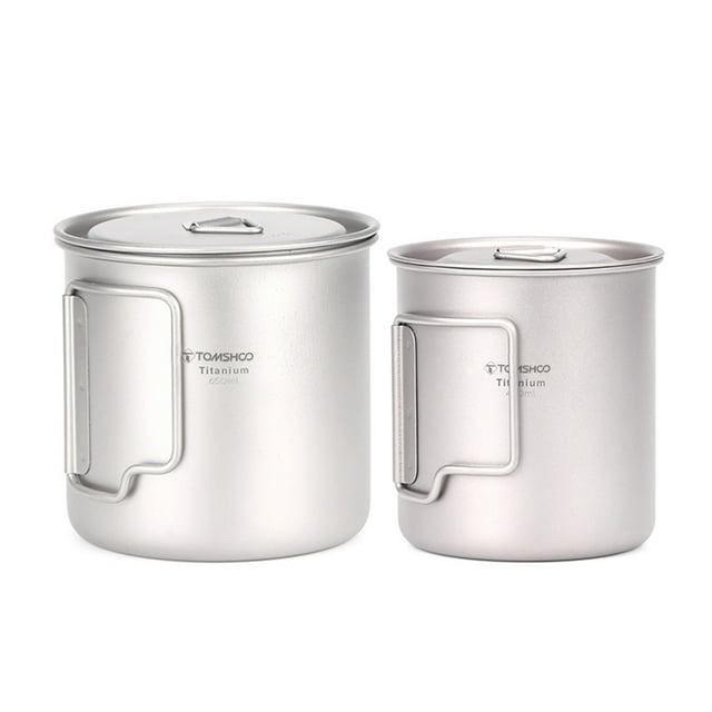 Copa de titanio Taza de titanio ultraligera TOMSHOO, juego de 2 tazas portátil para exteriores, 420 Tomshoo Copa de titanio