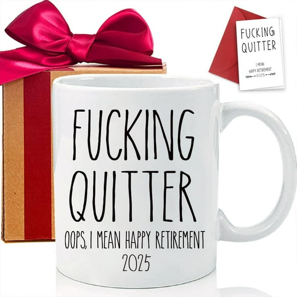 shiyou-Retirement Mug, Funny Retirement Gifts for Women Men Dad Mom Grandma Grandpa Coworkers Office, Retired Gifts from Grandkids Husband Wife, F*ucking Quitter I Mean Happy Retirement 2025 Mug-