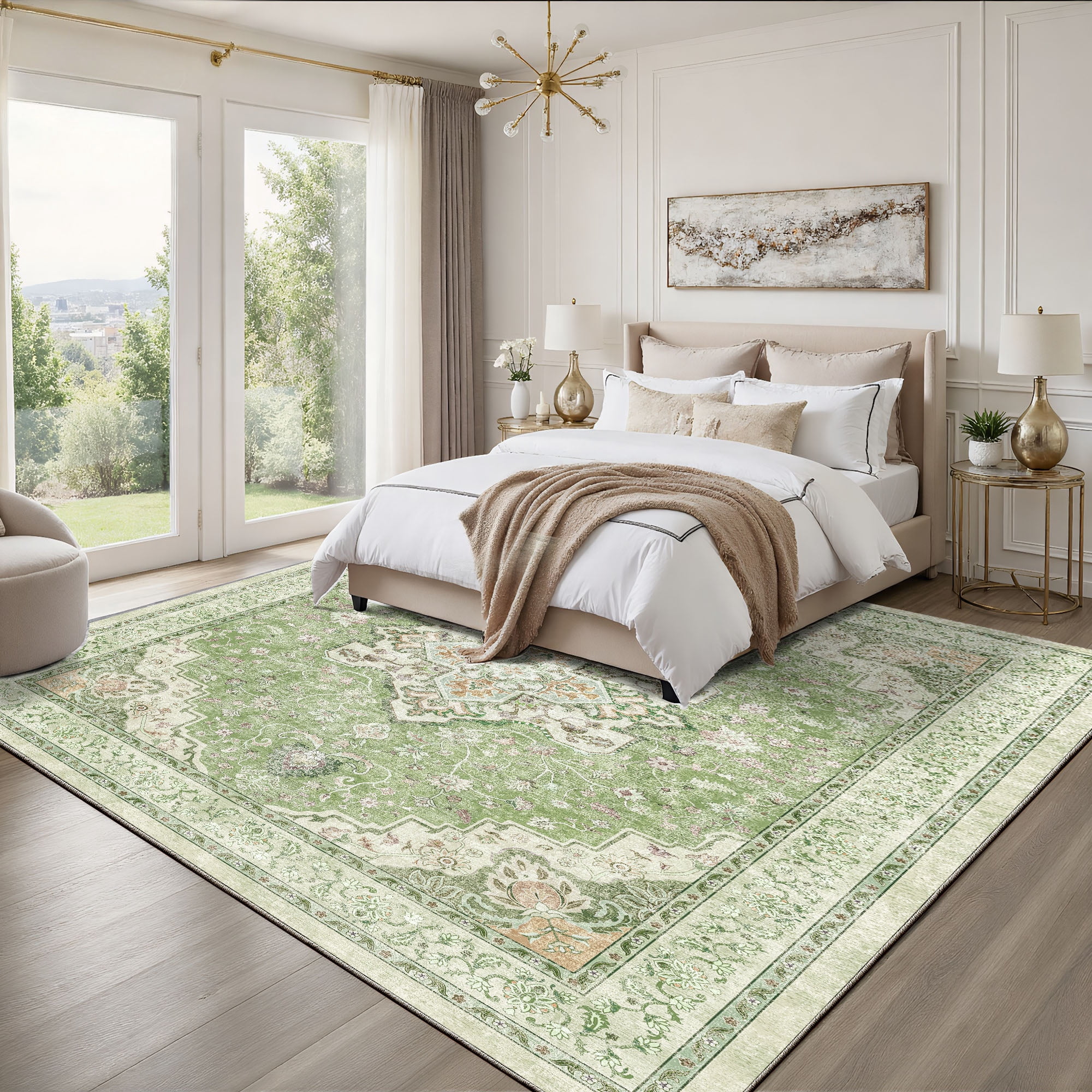 CHITOOMA 8'x10' Area Rugs for Living Room, Washable Rugs Vintage Soft Living Room Rug for Bedroom Dining Room Dorm Office with Non-Slip Backing, Stain Resistant Non-Shed Carpet