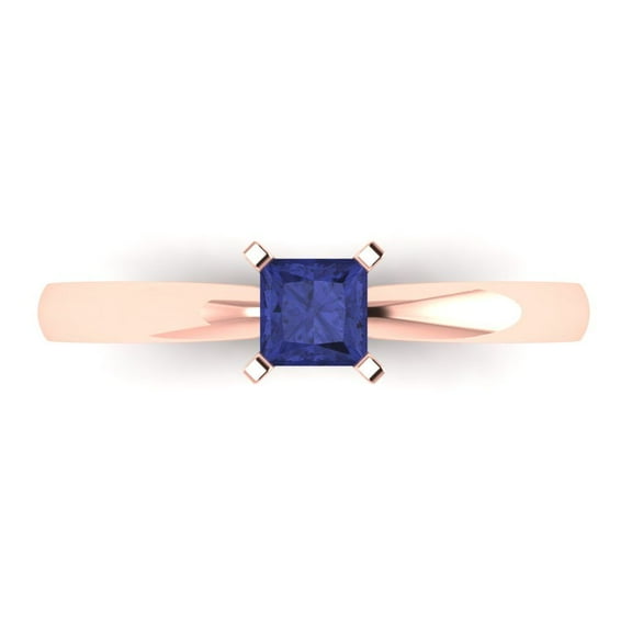 Solitaire Engagement Ring for Women - 0.5ct Simulated Tanzanite in 18K Rose Gold Promise Ring