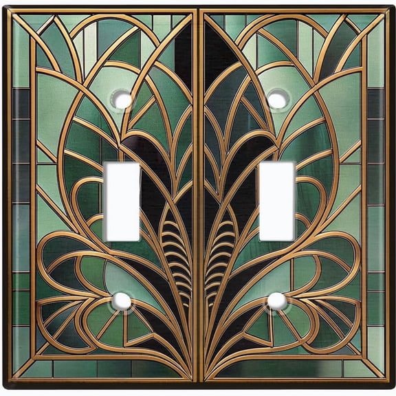 Metal Light Switch Wall Plate Outlet Cover (Printed Image of Floral Stained Glass - Double Toggle)