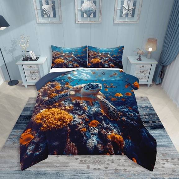 Erosebridal Sea Turtle Comforter Sets,Ocean Tortoise Comforters & Duvets,Underwater World Decor,Reversible,Breathable,2pcs
