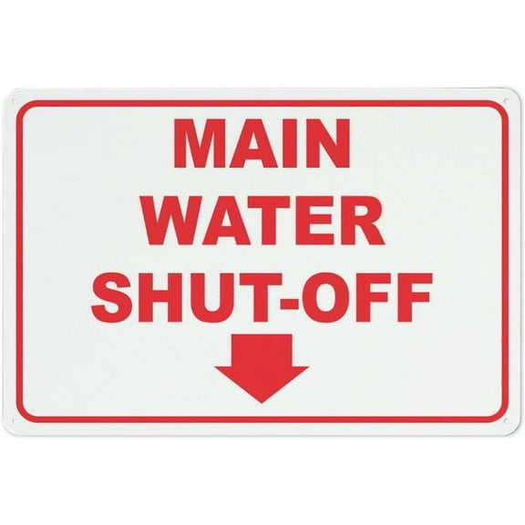 Main Water Shut-Off Arrow Down Sign Metal Prompt Sign 12X8 Inch Rust Free Aluminum,Uv Ink Printing,Durable/Weatherproof Outdoor For Home