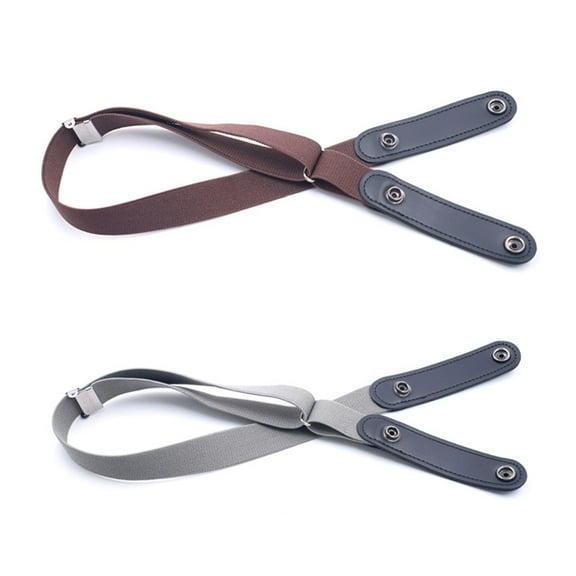 LULULION 2pcs Pants Waist Tightener Adjustable Stretch PU Belt For Women Coffee Grey