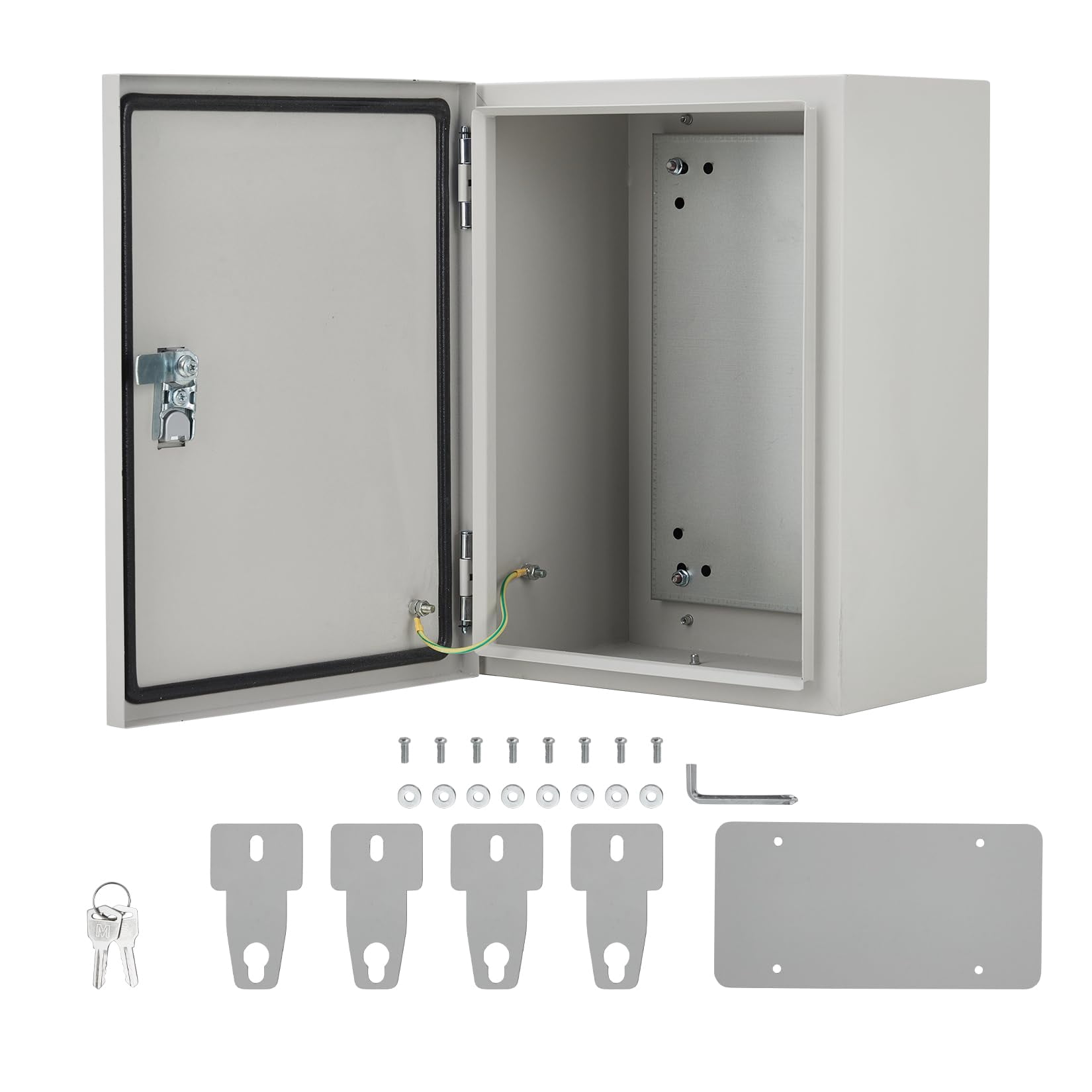 Kojooin Lockable Outdoor Electrical Box, NEMA 4X Steel Enclosure, IP67 Waterproof Dustproof Junction Box with Mounting Plate and Key for Indoor Outdoor