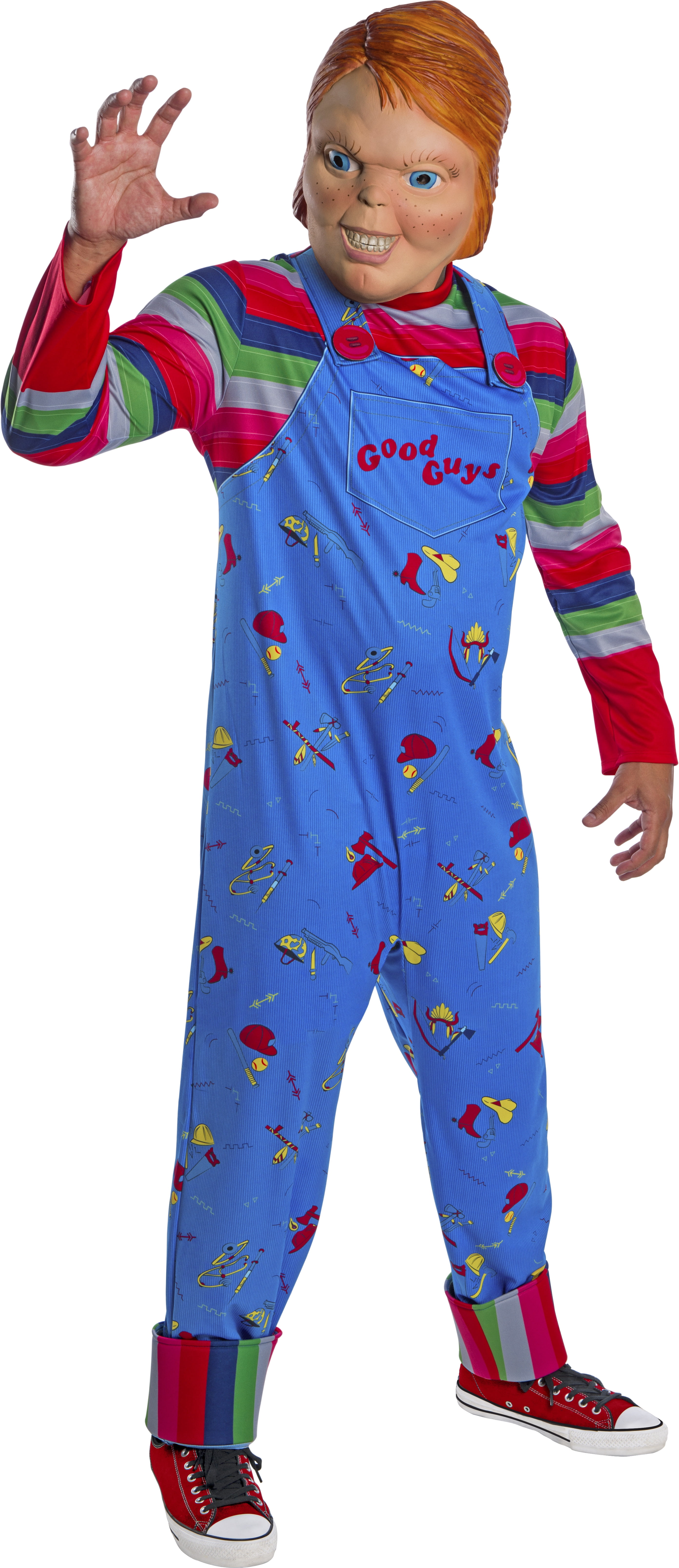bulldog in a chucky costume