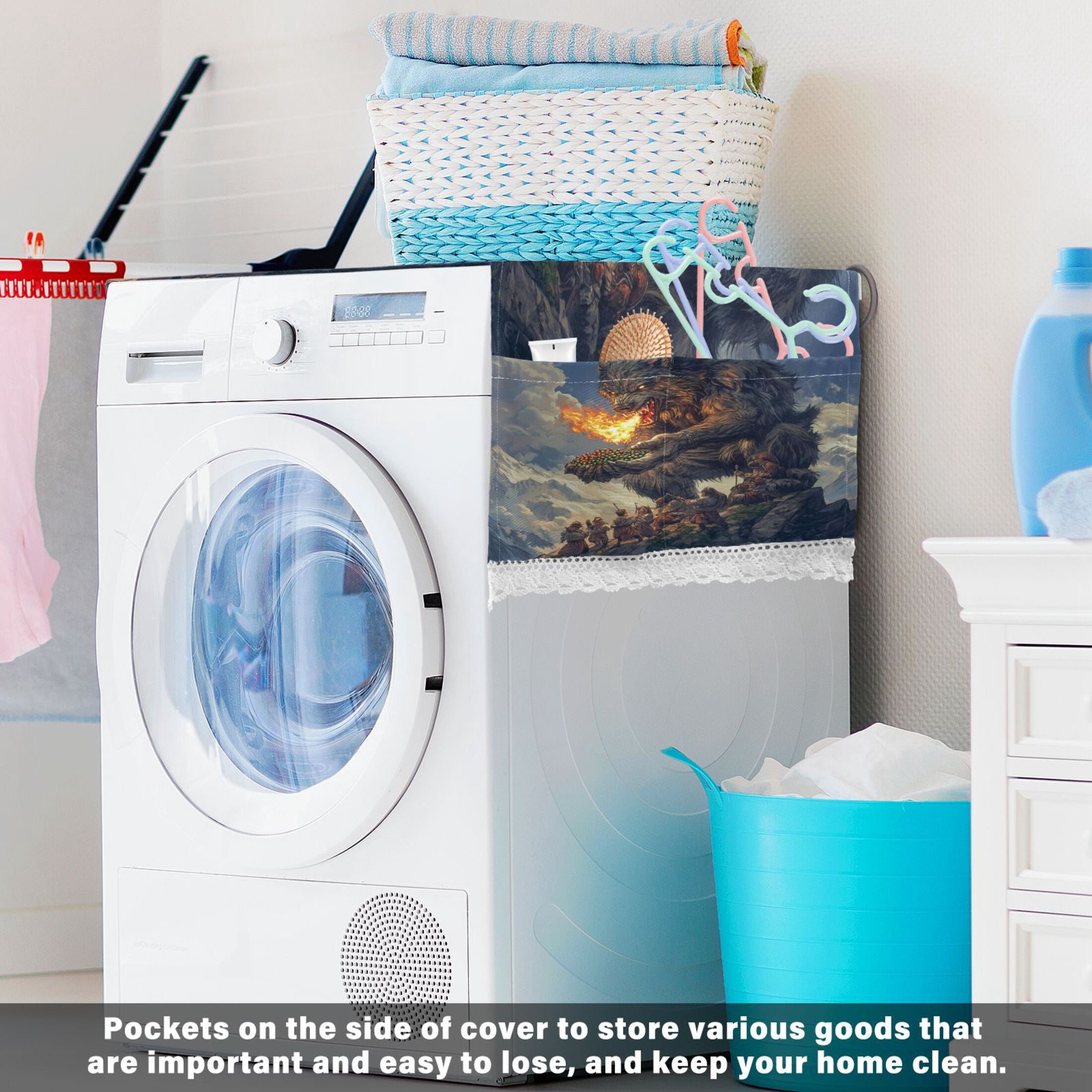 WOBOGO Flaming Giant Werewolf Pattern Washing Machine Cloth Dryer Refrigerator Top Cover Protective Non-Slip Mat For Kitchen Laundry